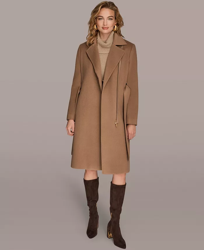 Women's Notch Collared Belted Coat - thumbnail 10