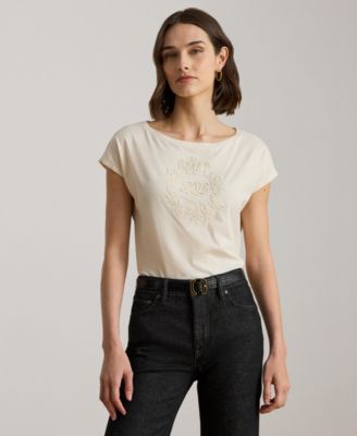 Women's Sequin Detail Boat Neck Jersey T-Shirt