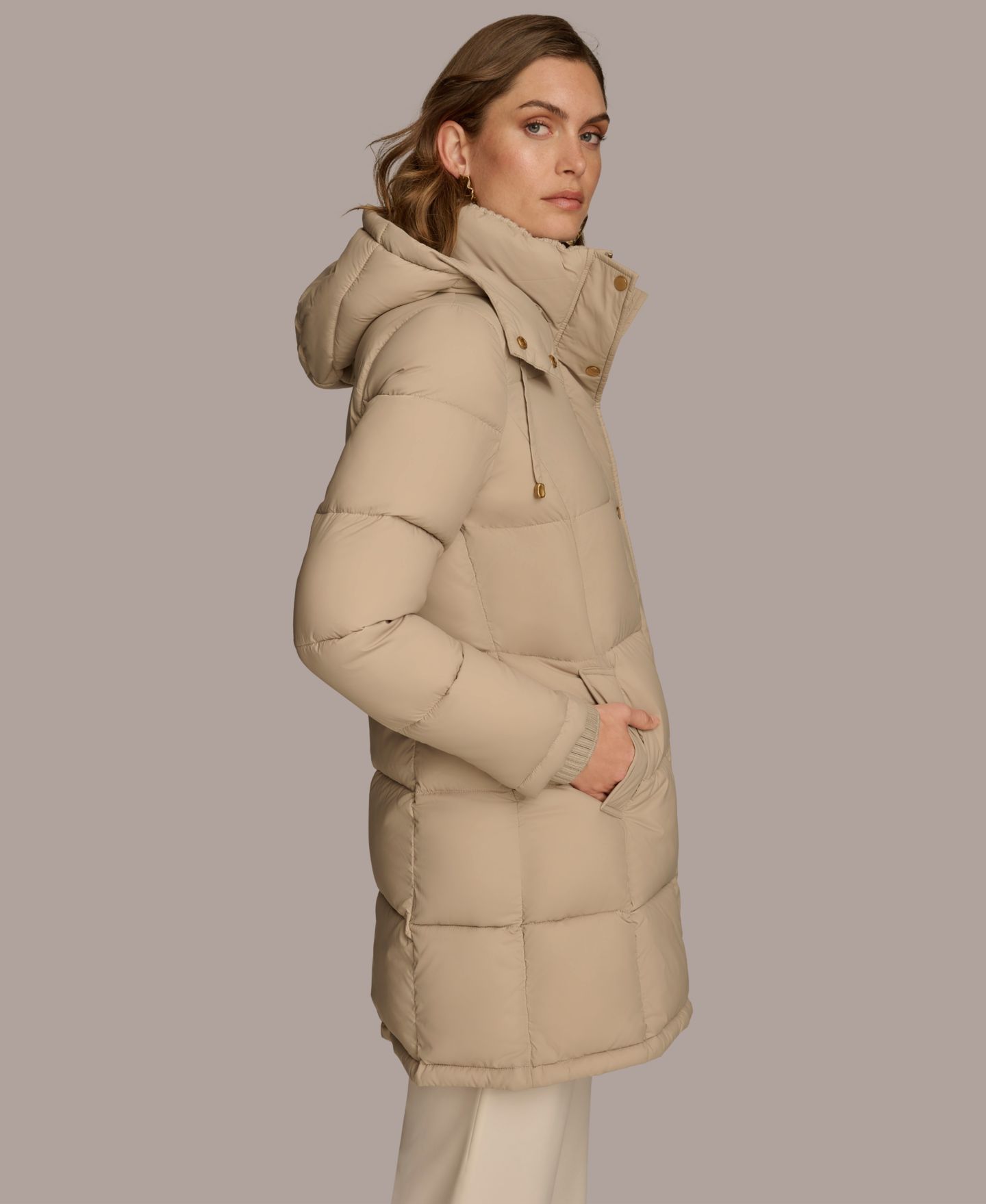 Женская куртка Donna Karan New York Hooded Puffer, цвет: Тёмный серо-коричневый — фото 3