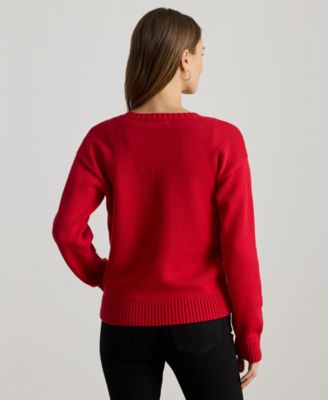 Women's Intarsia-Knit Dachshund Cotton Sweater, Regular & Petite