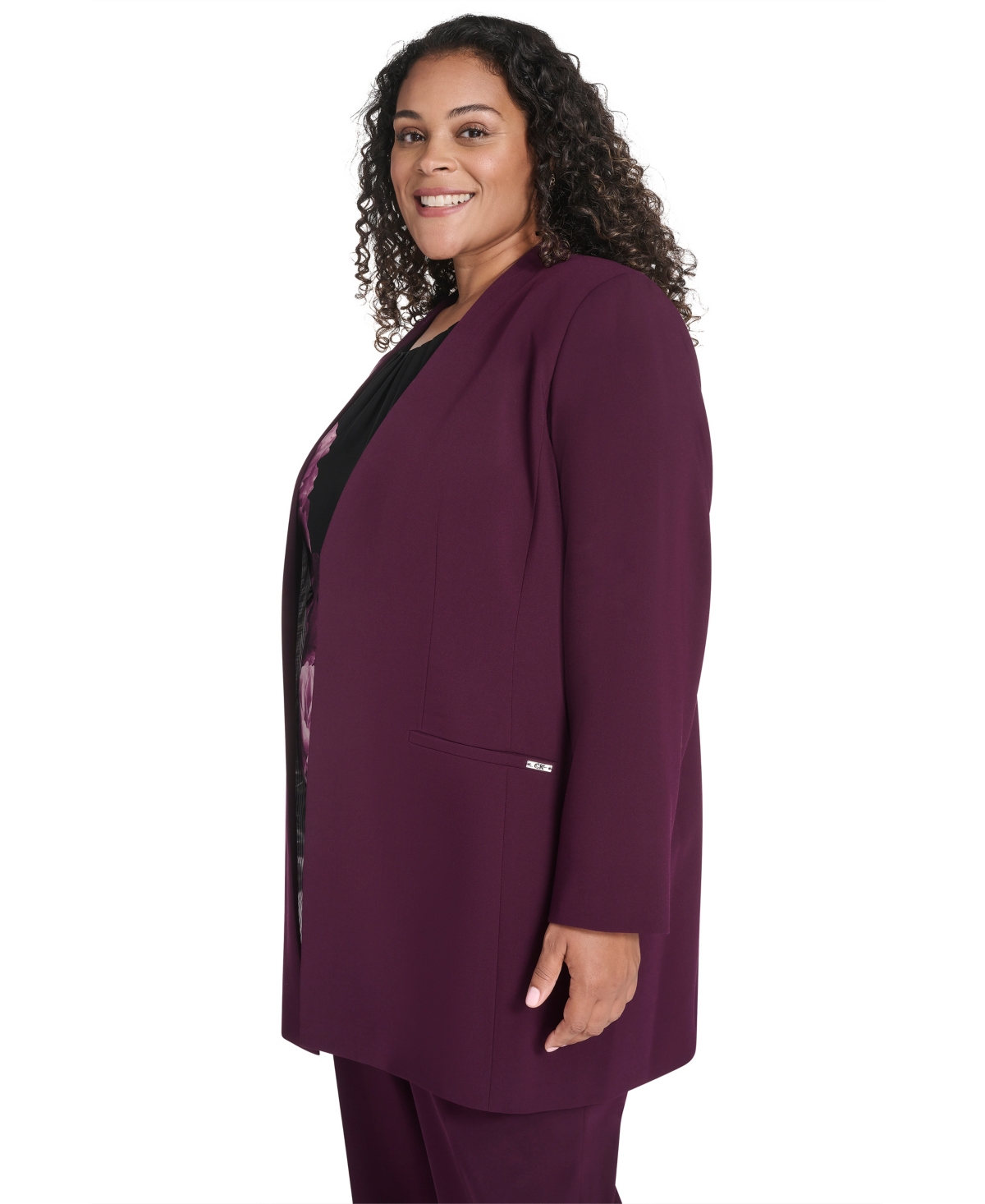 Calvin Klein Plus Size Long Sleeve Blazer In Purple