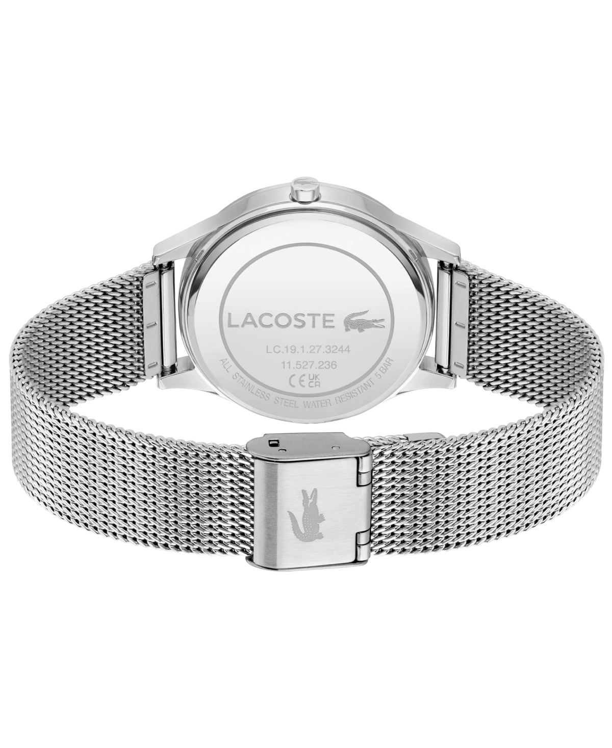 Lacoste Women's Crocodelle Silver Tone Stainless Steel Mesh Bracelet Watch, 36mm In Silver