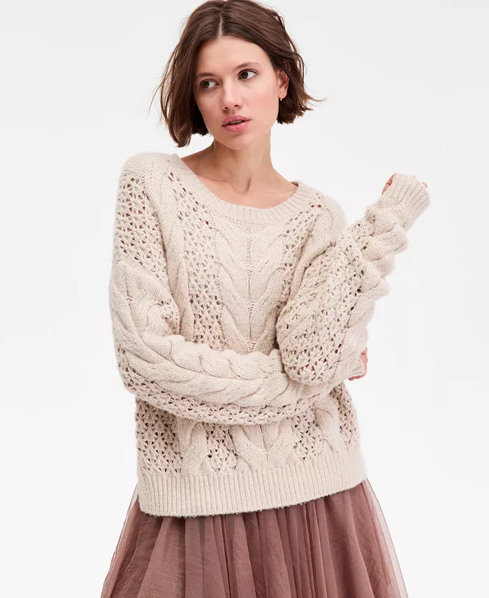 Women's Pointelle Cable Crew Neck Sweater