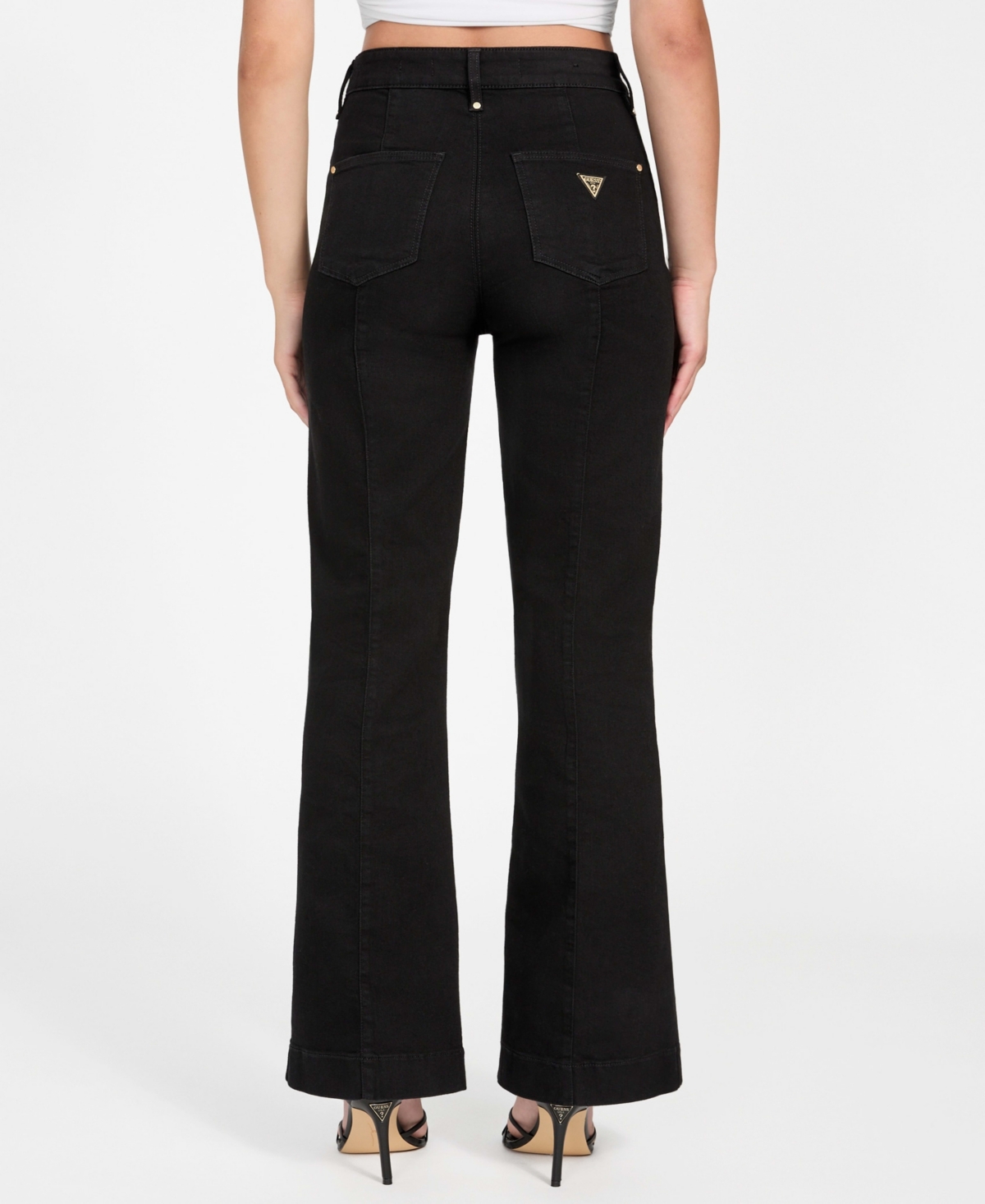 Guess New Faye High Waist Flare Leg Sailor Jeans In Black