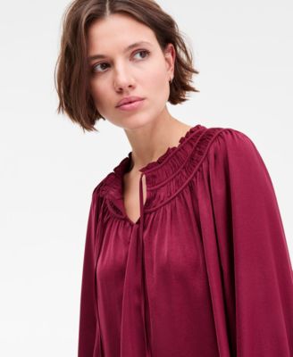 Women's Ruched Long-Sleeve Peasant Top