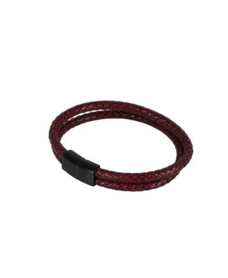 Loose Fit Caleb's Crimson Braided Leather Secure Clasp Bracelet