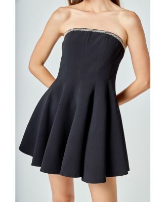 Women's Jewel Trim Flounced Mini Dress