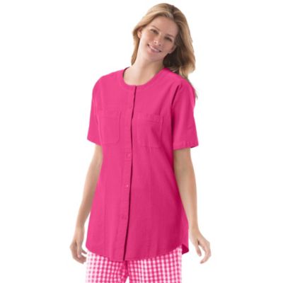 Women's Plus Size Short-Sleeve Crinkle Shirt