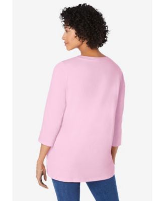 Plus Size Perfect Three-Quarter Sleeve V-Neck Tunic