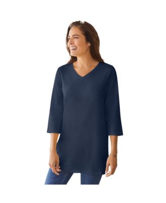 Plus Size Perfect Three-Quarter Sleeve V-Neck Tunic