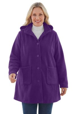 Plus Size Hooded A-Line Fleece Coat