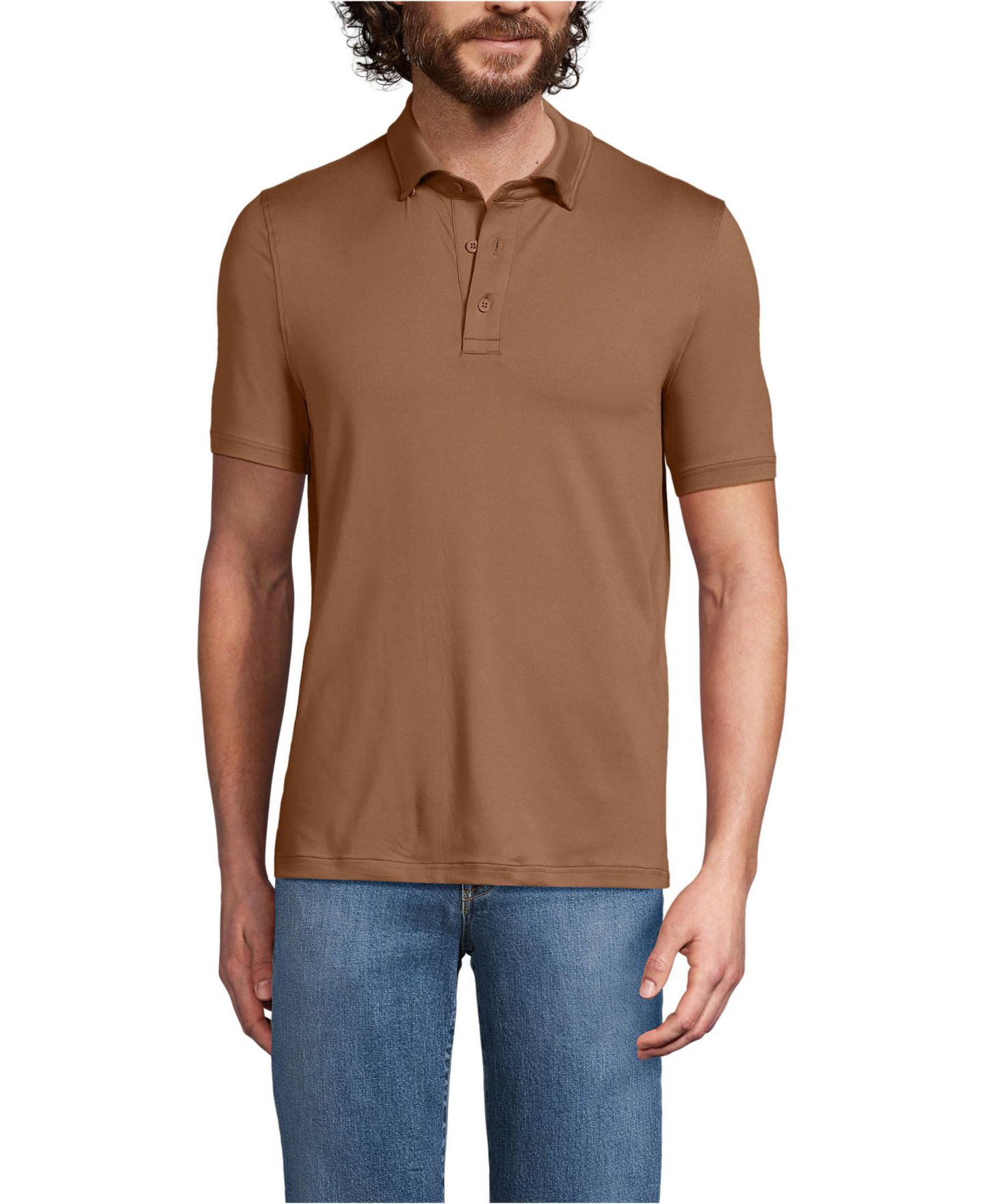 Мужское поло Lands' End Short Sleeve Cooling Performance Polo, цвет: Кленовый карамельный — фото 1