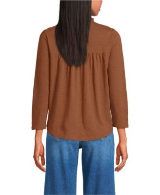 Women's 3/4 Sleeve Cotton Slub Lace Trim Top