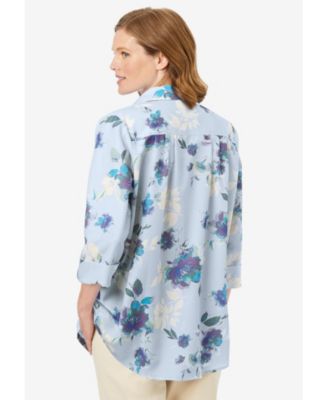 Plus Size No Iron Three-Quarter Sleeve Peachskin Shirt