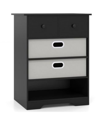 4-Drawer Dresser Modern Chest Storage Organizer with Open Shelves Anti-Tip Kits