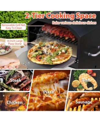 16" Outdoor Pizza Oven with Stone Peel & Grill Racks Folding Legs and Cover