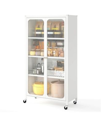 Storage Cabinet with Wheels & 2 Translucent Doors Adjustable Shelves Sideboard