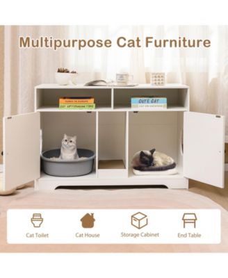 43" Hidden Cat Washroom Furniture with Storage Double Rooms Scratching Board
