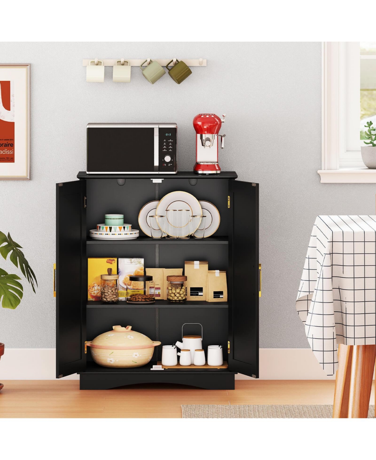 Costway Floor Storage Cabinet Modern Organizer with Adjustable Shelves &2 Doors
