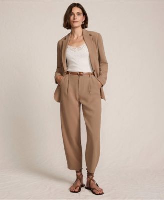 Women's Crepe High Rise Pleated Barrel Leg Ankle Pants