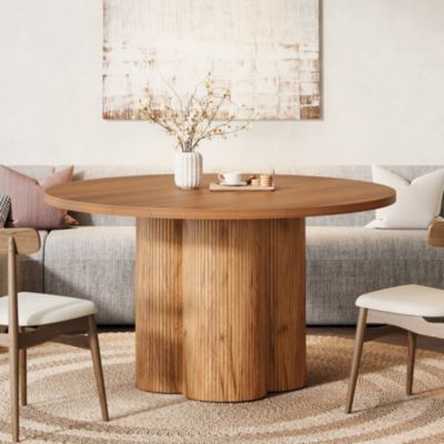 47-Inch Fluted Farmhouse Round Dining Room Table for 4-6 Kitchen Use