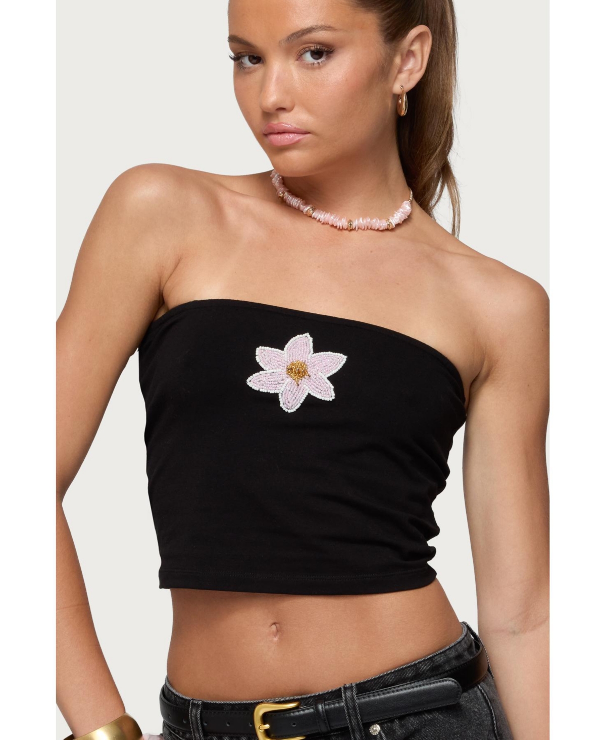 Edikted Women's Luli Beaded Flower Tube Top