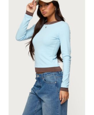 Women's Contrast Layered Look Long Sleeve T Shirt
