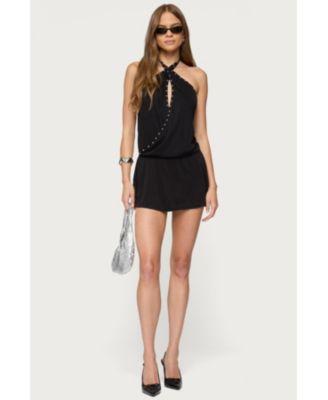 Women's Studded Drop Waist Backless Mini Dress