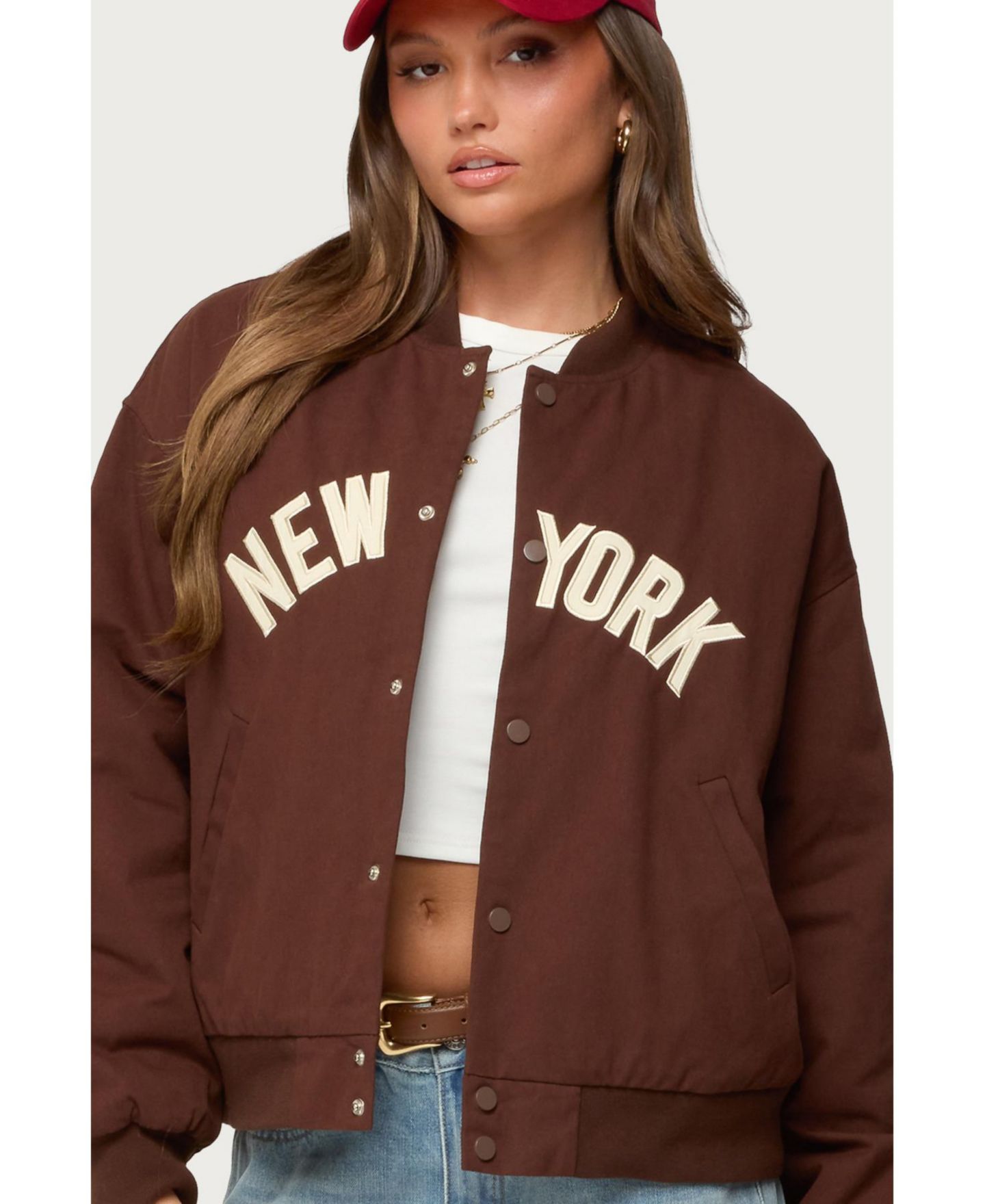 Женская куртка Edikted Big Apple Oversized Bomber, цвет: Коричневый — фото 2
