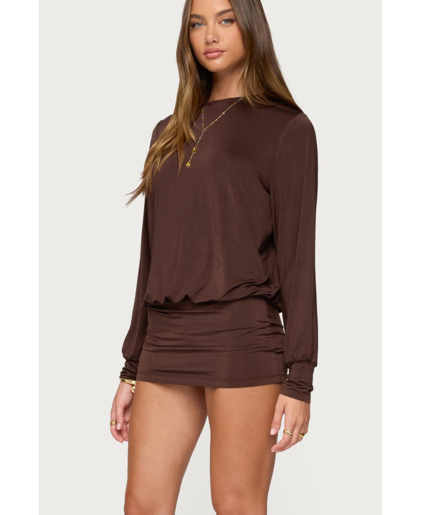 Женский комбинезон Edikted Guilia Backless Long Sleeve, цвет: Тёмный коричневый — фото 4