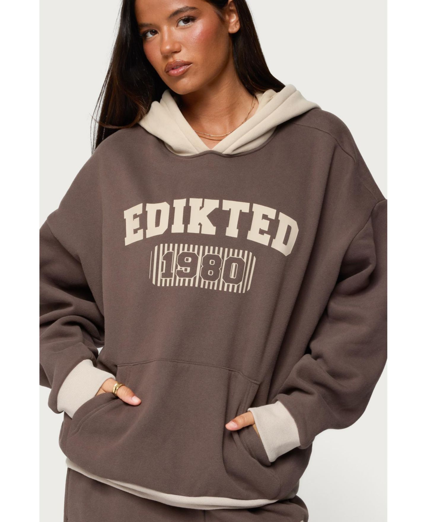 Женское худи Edikted 1980 Oversized, цвет: Коричневый — фото 3