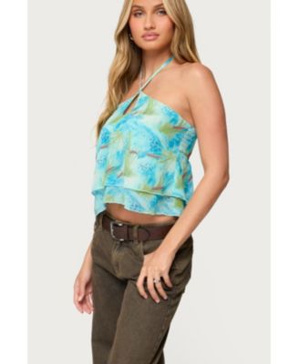 Women's Dragon Lily Layered Chiffon Halter Top
