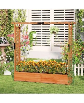 Raised Garden Bed Planter Box w/ Side & Top Trellis for Vine Climbing Plants