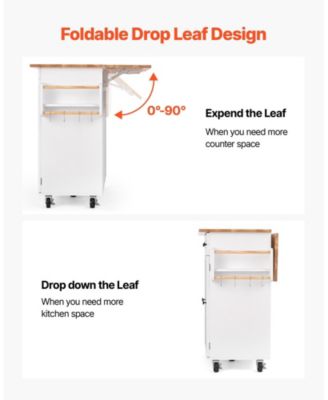 Rolling Kitchen Island Cart with Storage Cabinet, Drawer, and Drop Leaf Table