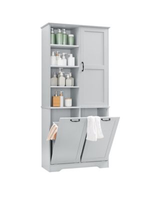 Bathroom Storage Cabinet with Doors Drawers Tilt-Out Laundry Hamper and Adjustable Shelves