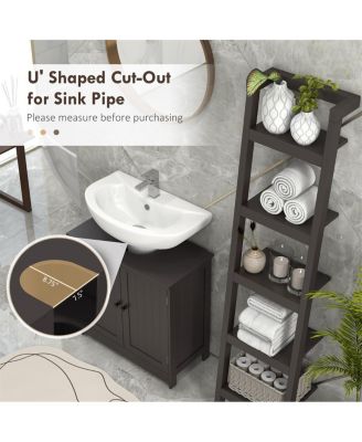 23.5"W Coffee MDF Pedestal Sink Storage Cabinet with Shelves