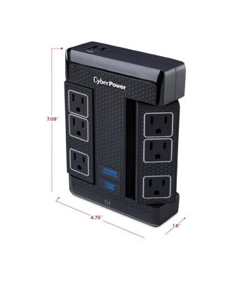 HT600WSU2A 6-Outlet 500V Wall Mount Surge Protector, Black