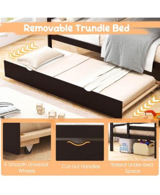 Twin over Twin Wooden Bunk Bed w/ Trundle Storage Stairs Convertible