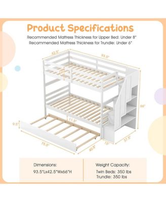 Twin Size Wooden Bunk Bed w/ Trundle Storage Stairs Convertible