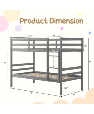 Twin Over Twin Wood Bunk Beds W/Ladder & Safety Rail Pine Wood Bunk Bed