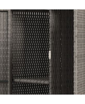 Outdoor Wicker Towel Rack for Pool w/ Drawer &amp; Cabinet, Dark