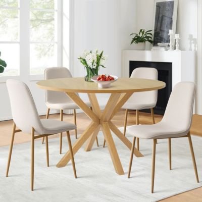 Compact 5-Piece Dining Set with 39.5 Inch Round Table and 4 Chairs, Natural Wood Look for Small Kitchens or Apartments-Maison Boucle