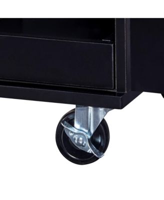 Rolling Kitchen Island 50-Inch with Rubber Wood Top, Slide-Out Shelves, 3 Drawers and Storage Racks