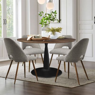 Walnut Finish Table And 4 Comfortable Chairs 5-Piece Dining Set