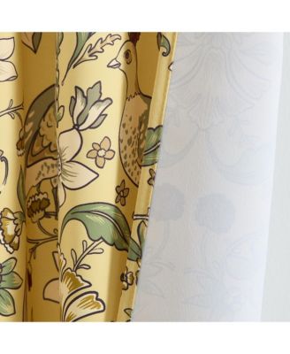 Florence Floral & Birds Patterned Window Back Tab Rod Pocket Curtains Bedroom - Light Blocking Darkening Window Panels, Set of 2
