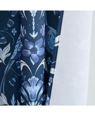 Florence Floral & Birds Patterned Window Back Tab Rod Pocket Curtains Bedroom - Light Blocking Darkening Window Panels, Set of 2