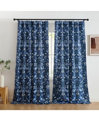 Florence Floral & Birds Patterned Window Back Tab Rod Pocket Curtains Bedroom - Light Blocking Darkening Window Panels, Set of 2