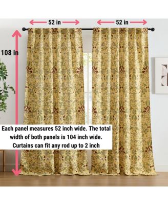Florence Floral & Birds Patterned Window Back Tab Rod Pocket Curtains Bedroom - Light Blocking Darkening Window Panels, Set of 2