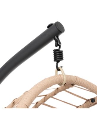 Natural Wicker Egg Swing Chair with Beige Cushion for Indoor and Outdoor Use