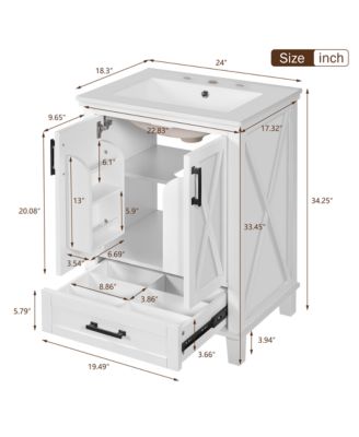 24" Solid Wood and MDF Bathroom Vanity with Sink, Soft-Close Doors, Drawer and Storage Shelves